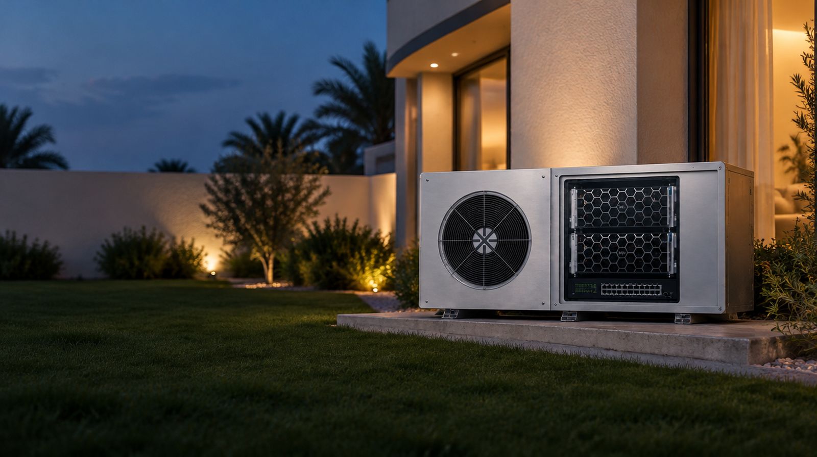 X-GRID node in a villa garden at dusk