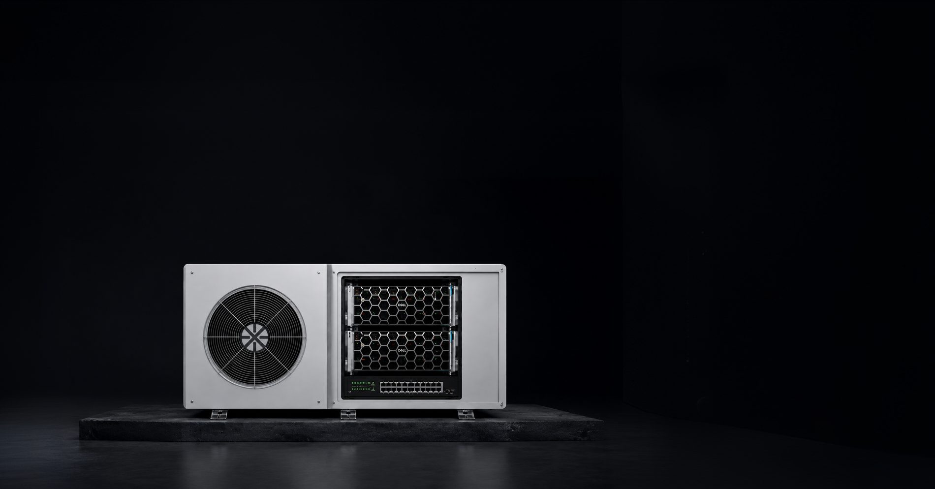 X-GRID enclosure on a dark plinth